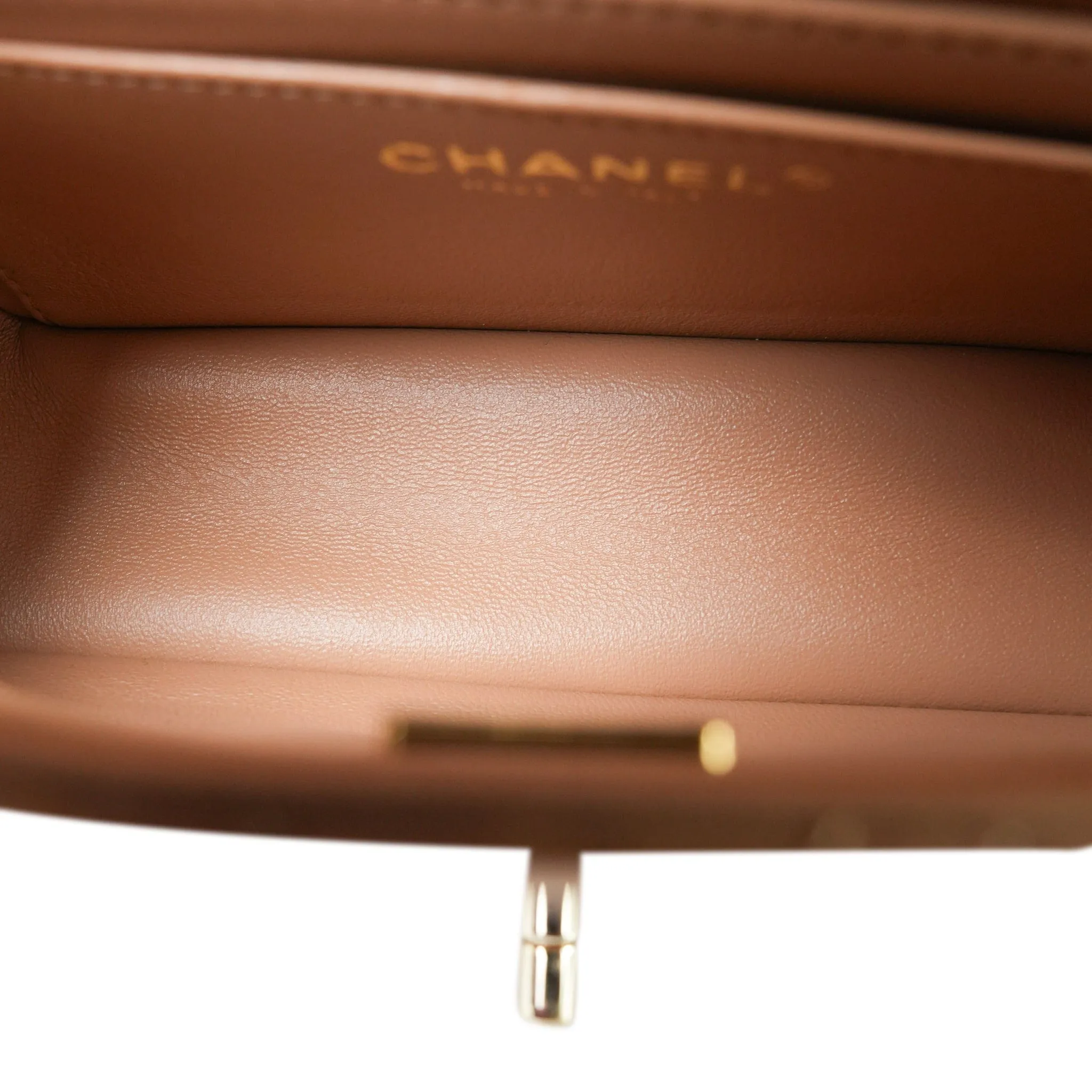 Dark Beige Lambskin Quilted Mini Top Handle Light Gold Hardware