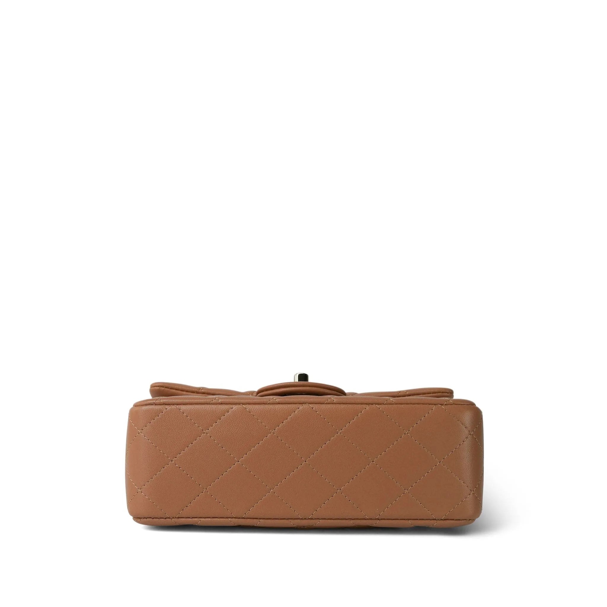 Dark Beige Lambskin Quilted Mini Top Handle Light Gold Hardware