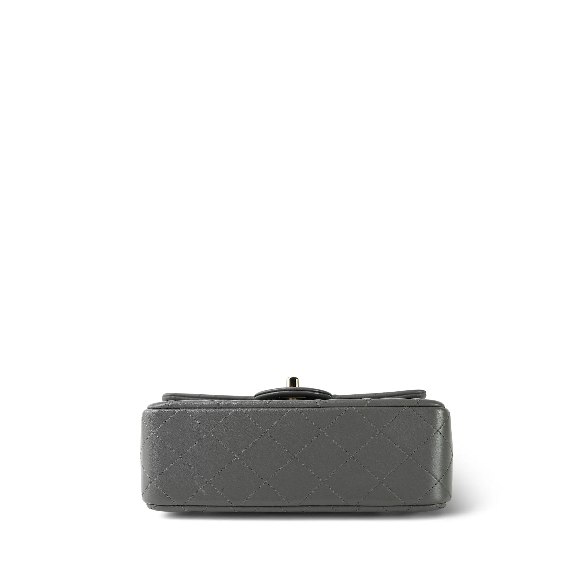 Dark Grey Lambskin Quilted Mini Top Handle Light Gold Hardware