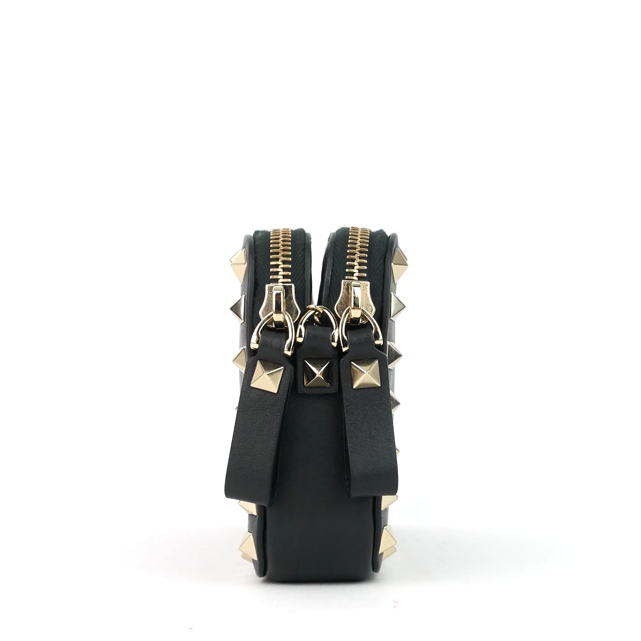 Double Zip Rockstud Leather Camera Bag
