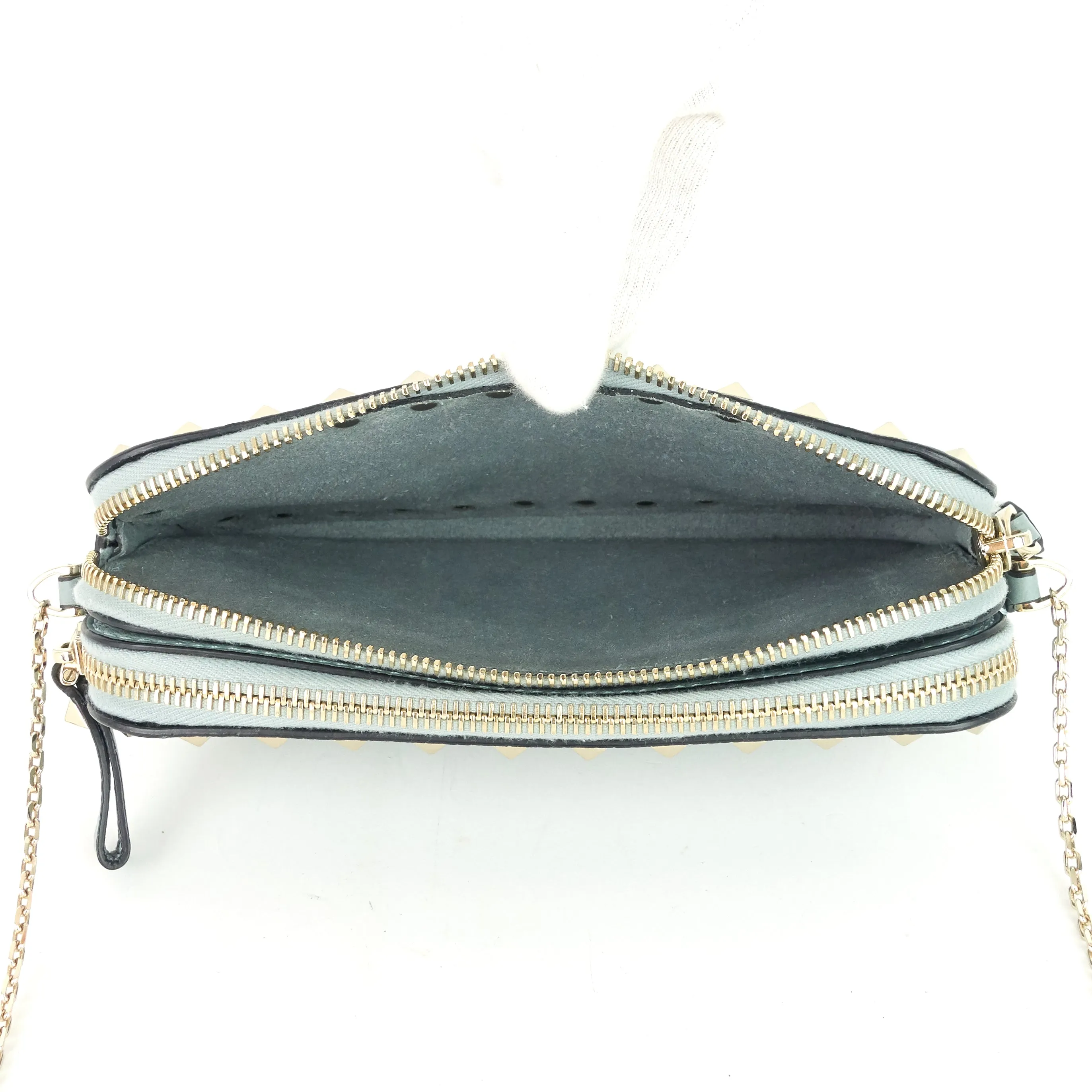 Double Zip Rockstud Leather Camera Bag