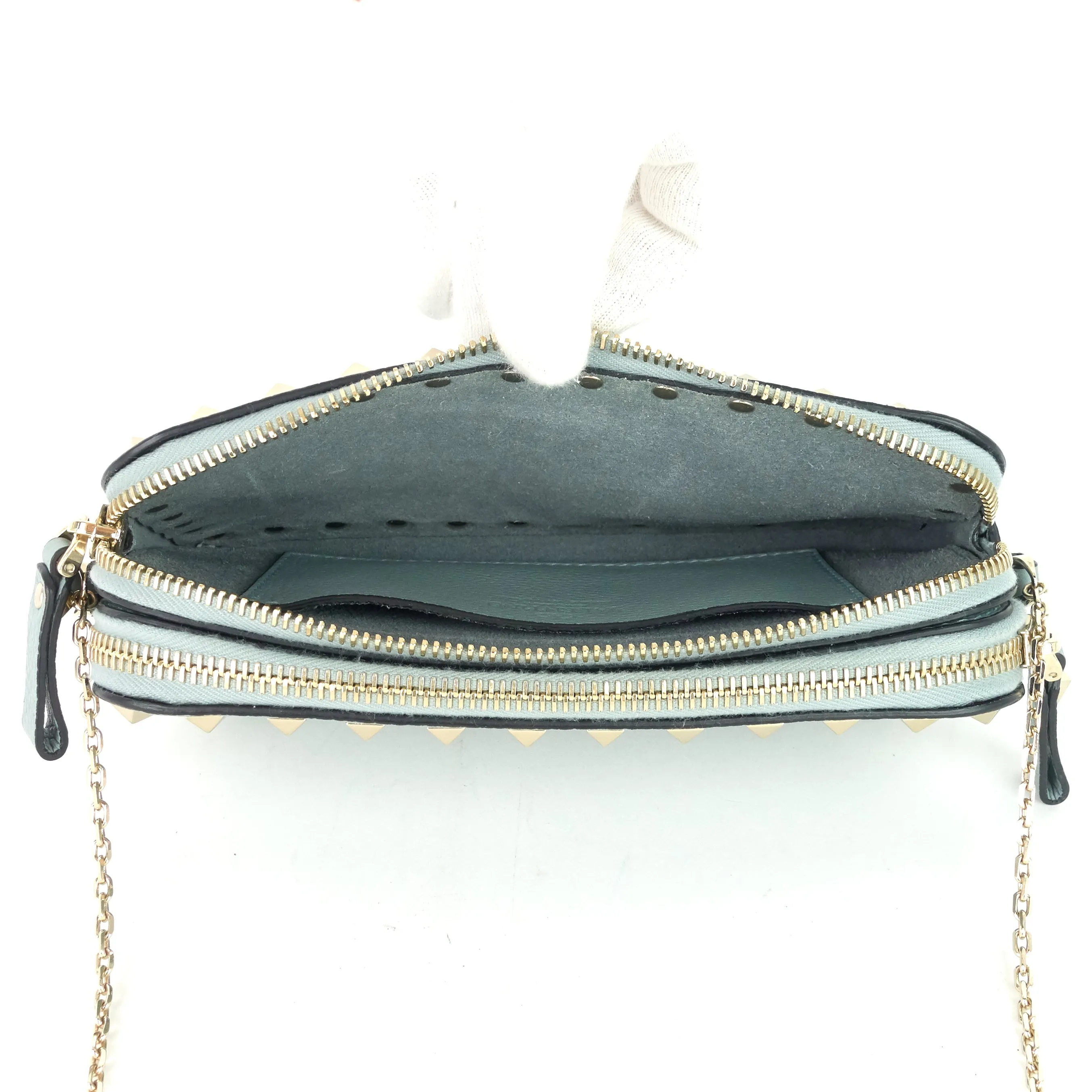 Double Zip Rockstud Leather Camera Bag
