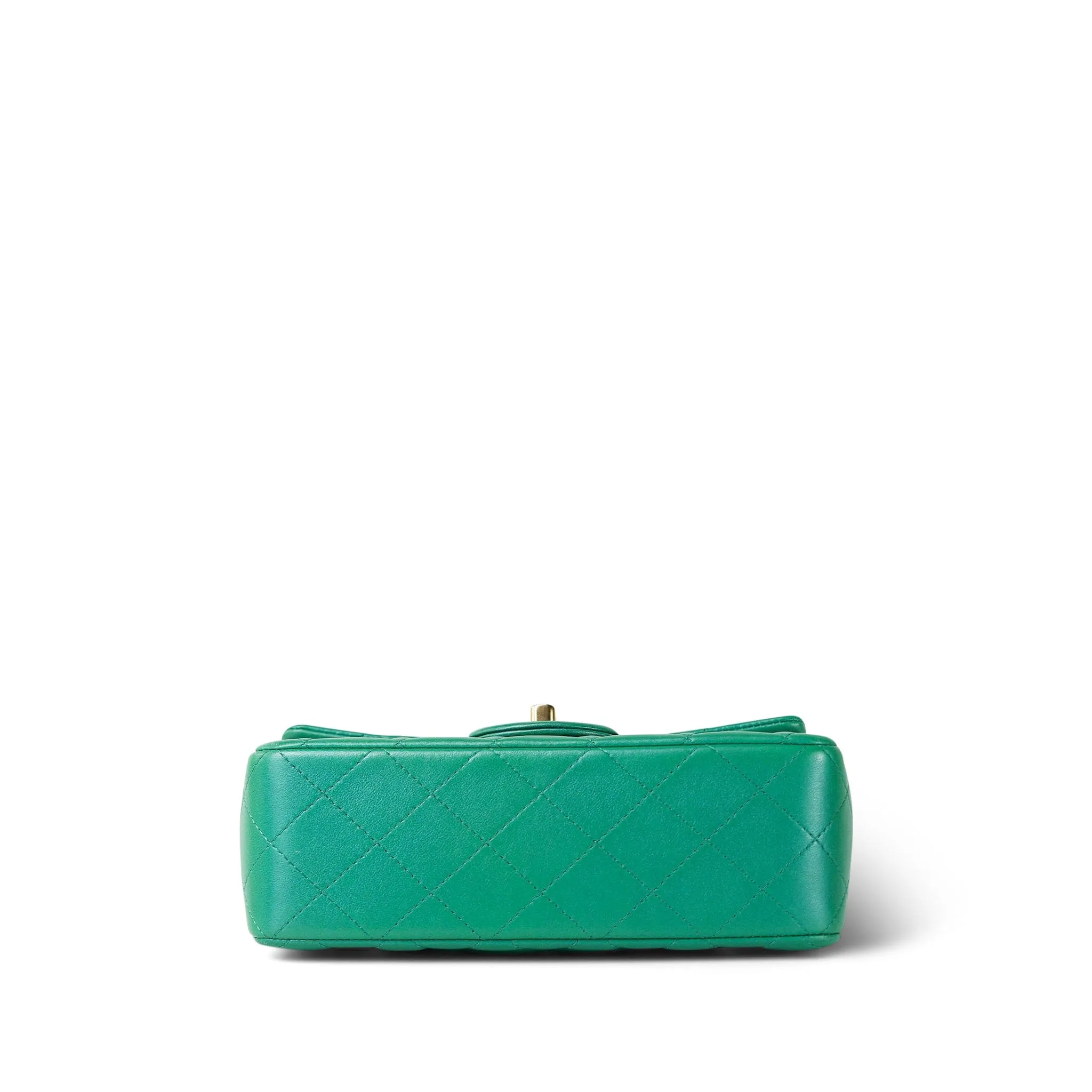 Green Lambskin Quilted Mini Top Handle Aged Gold Hardware
