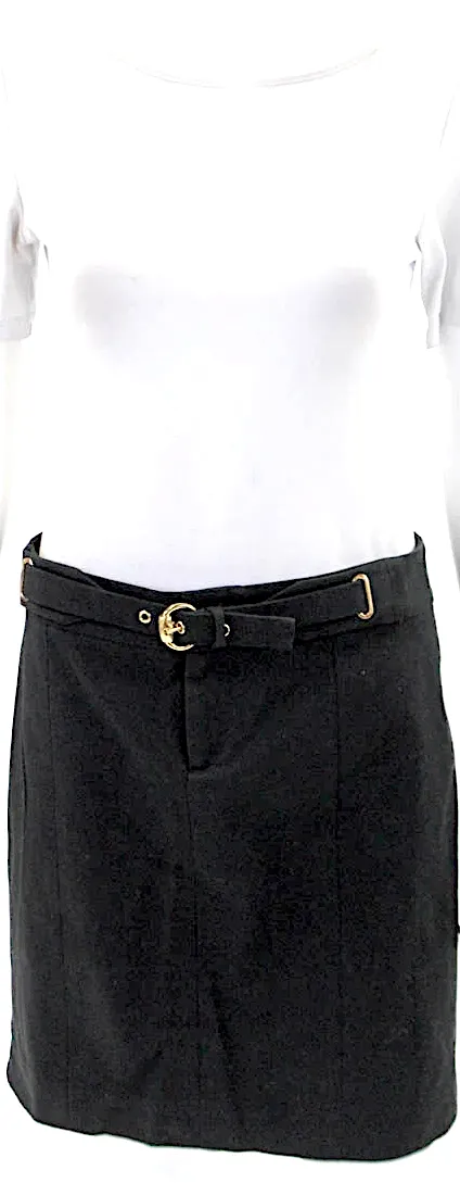 Gucci Italy. Black Cotton Zippered Belted Casual Mini Skirt