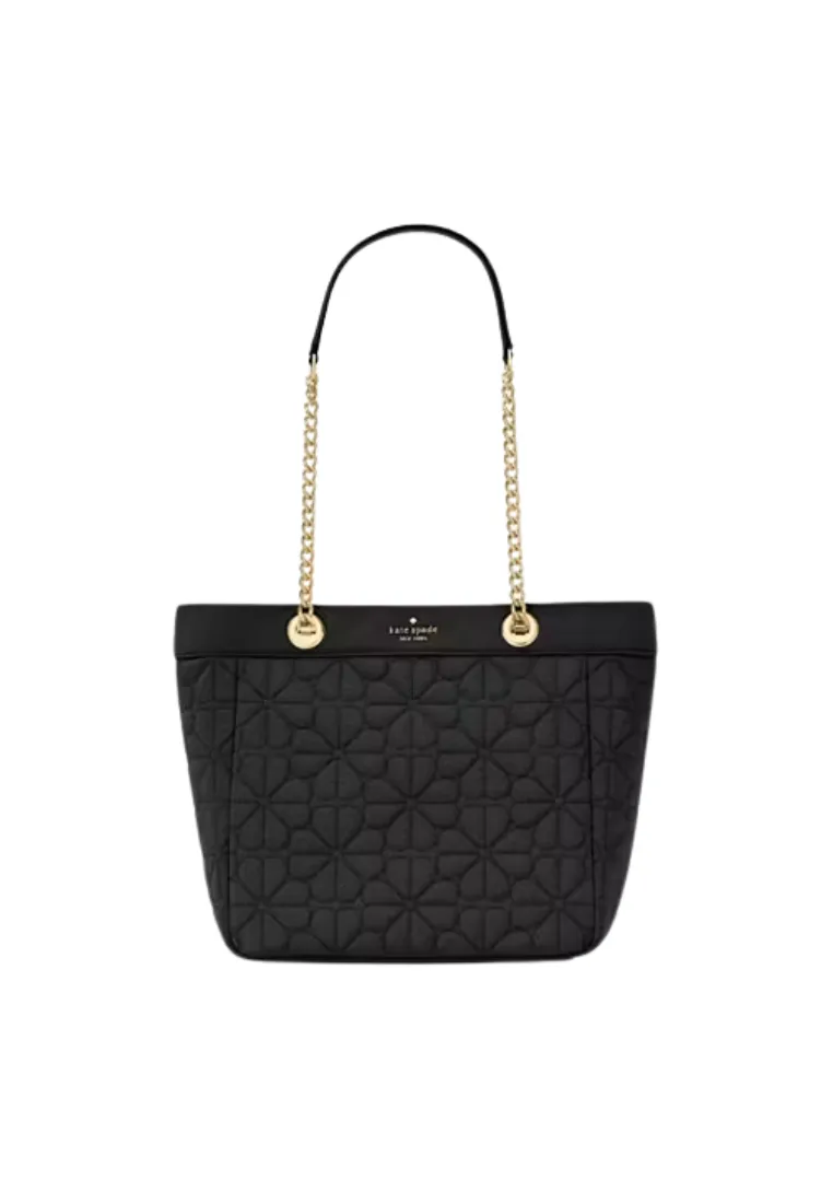 Kate Spade Flower Quilted Fabric Medium Tote Bag In Black KK156