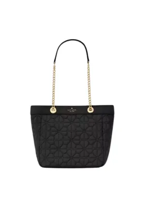 Kate Spade Flower Quilted Fabric Medium Tote Bag In Black KK156
