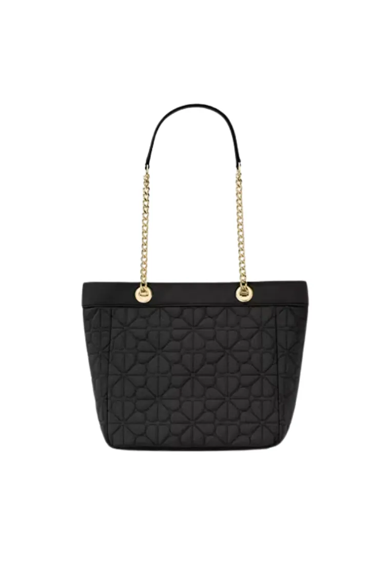 Kate Spade Flower Quilted Fabric Medium Tote Bag In Black KK156