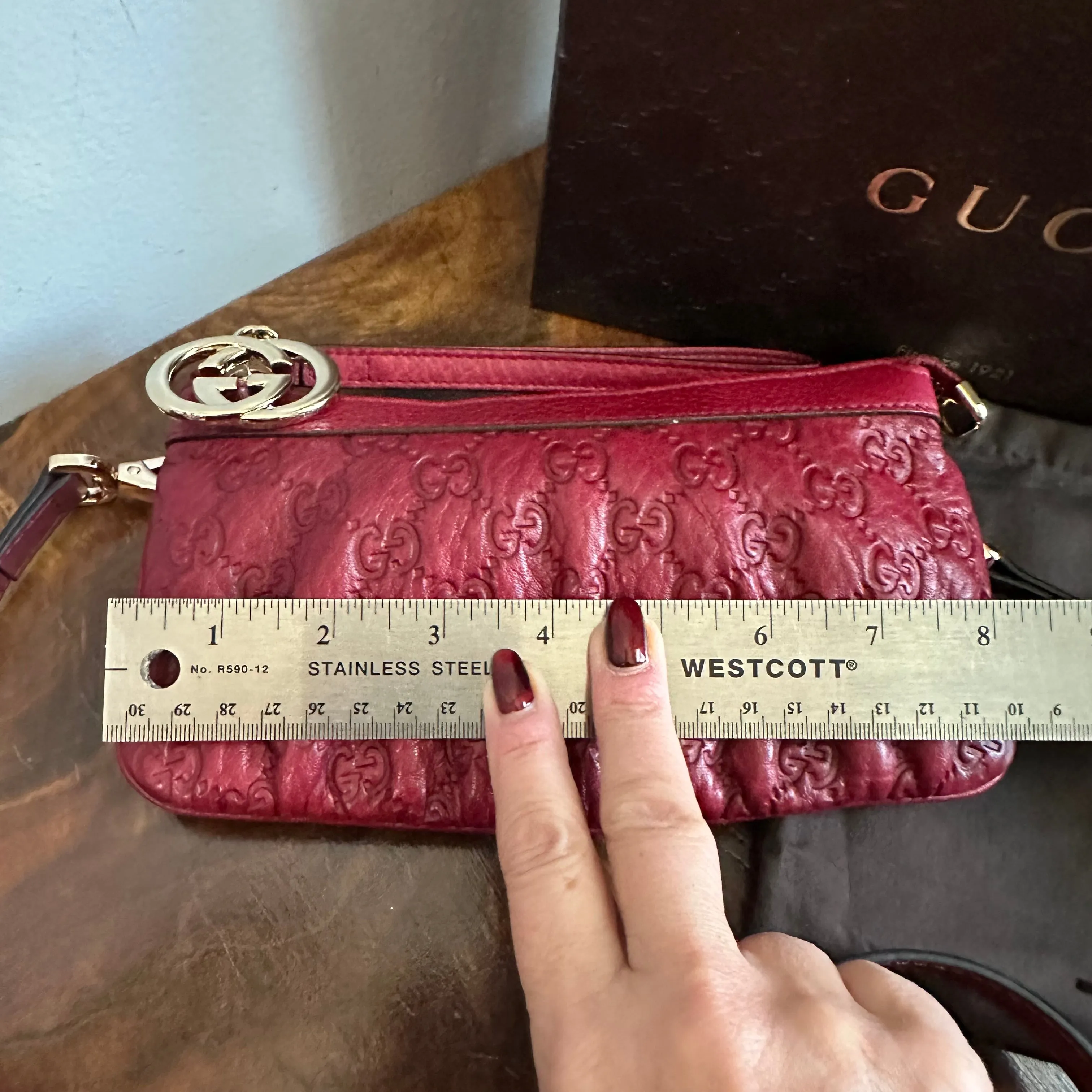 The Junco Crossbody - Gucci Guccisima Leather in Deep Red