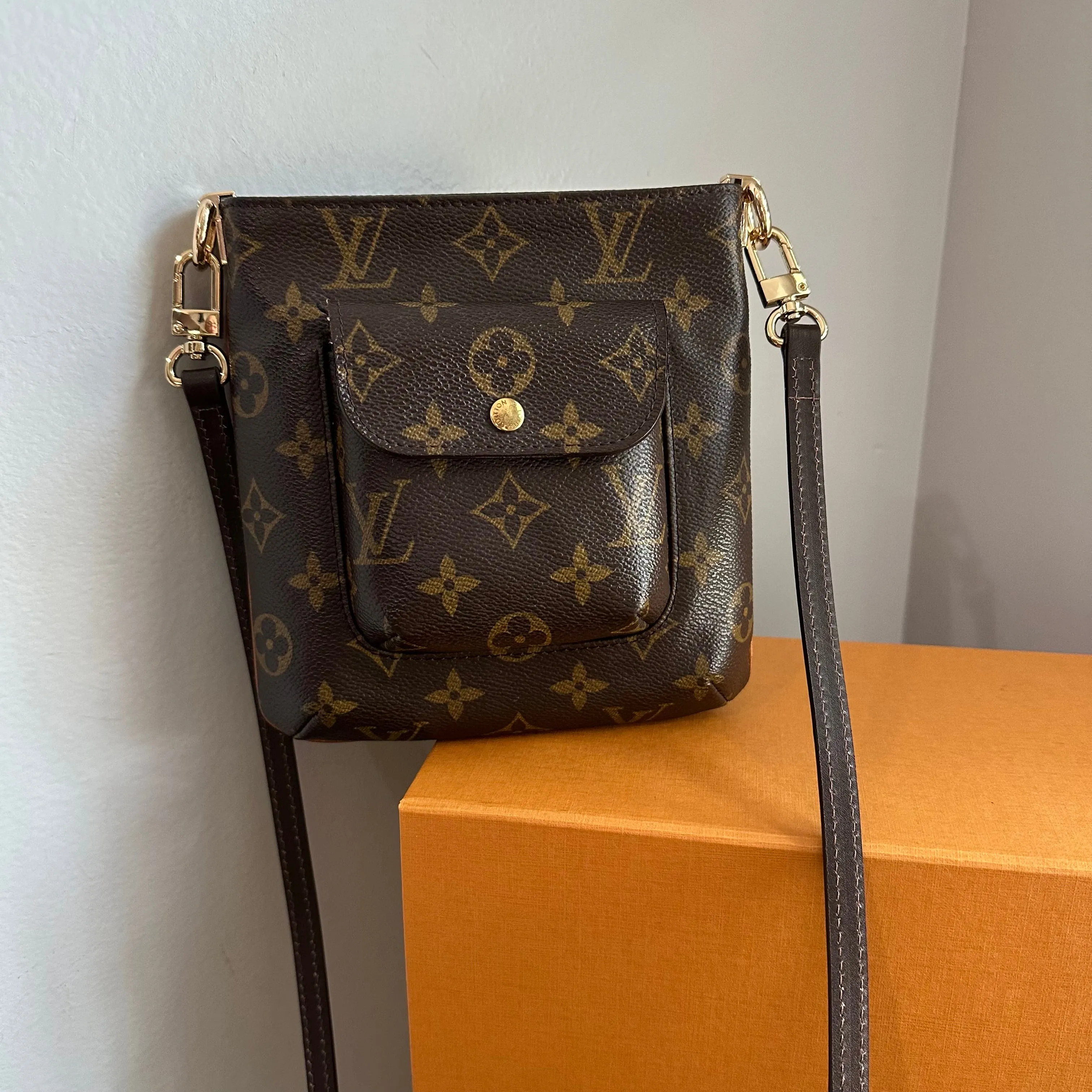 The Junco Crossbody - Vintage Monogram  LV in Dark Brown