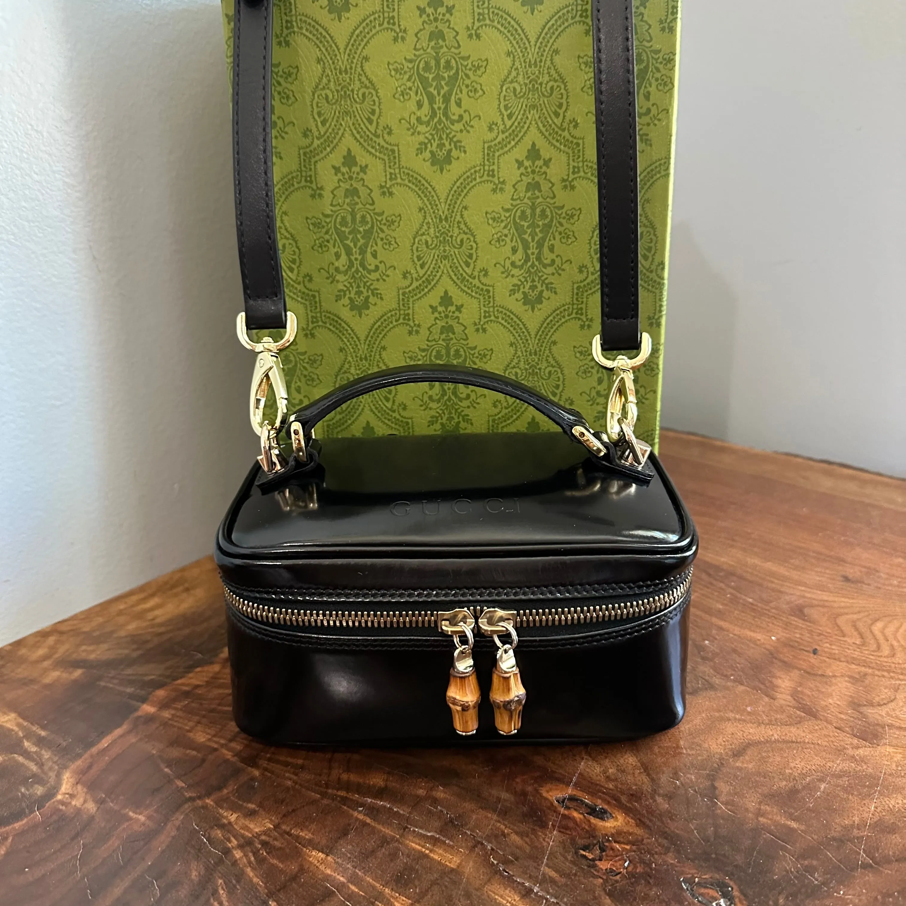 The Junco Crossbody/Clutch - Vintage Gucci Bamboo Cosmetic Bag in Black Leather