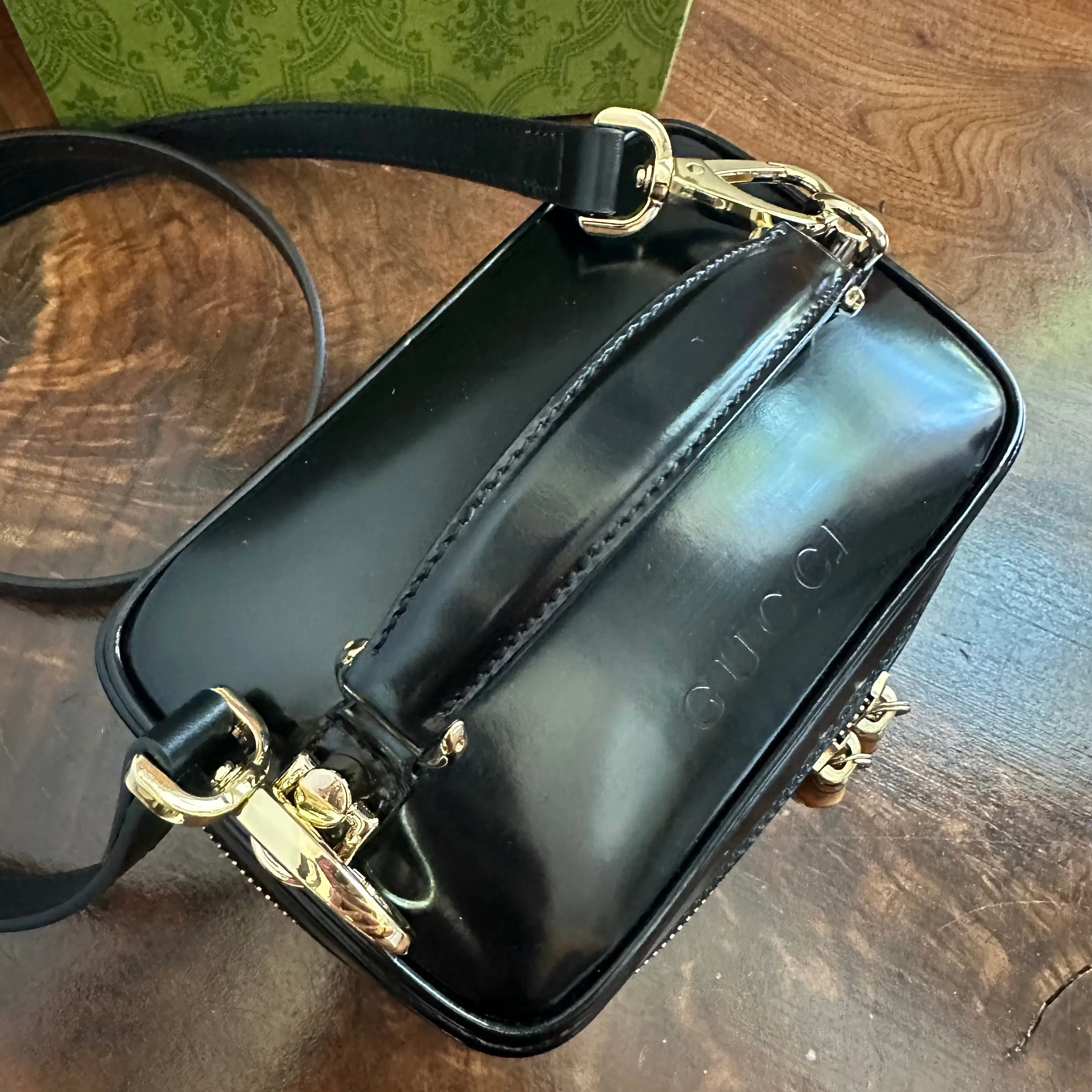 The Junco Crossbody/Clutch - Vintage Gucci Bamboo Cosmetic Bag in Black Leather