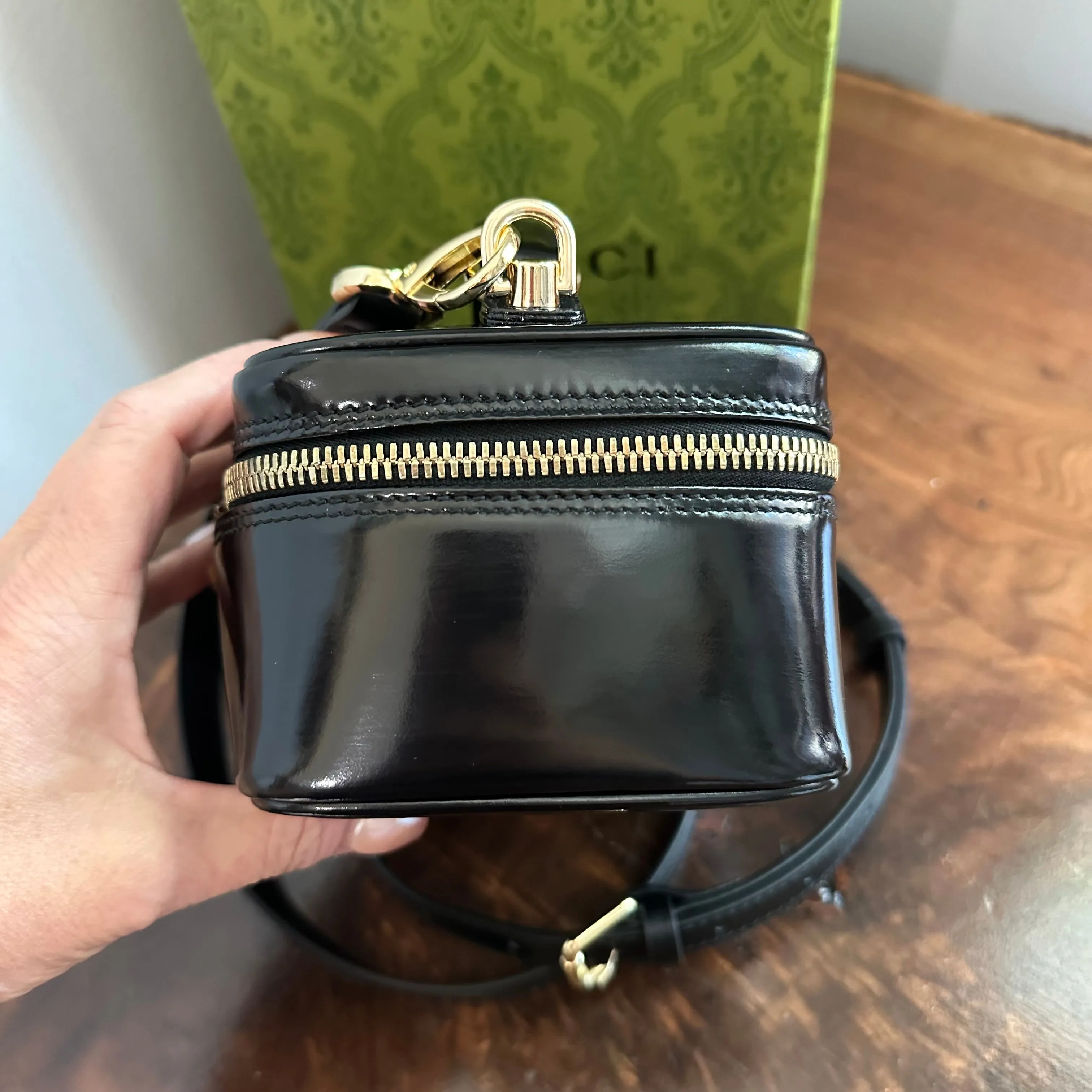 The Junco Crossbody/Clutch - Vintage Gucci Bamboo Cosmetic Bag in Black Leather