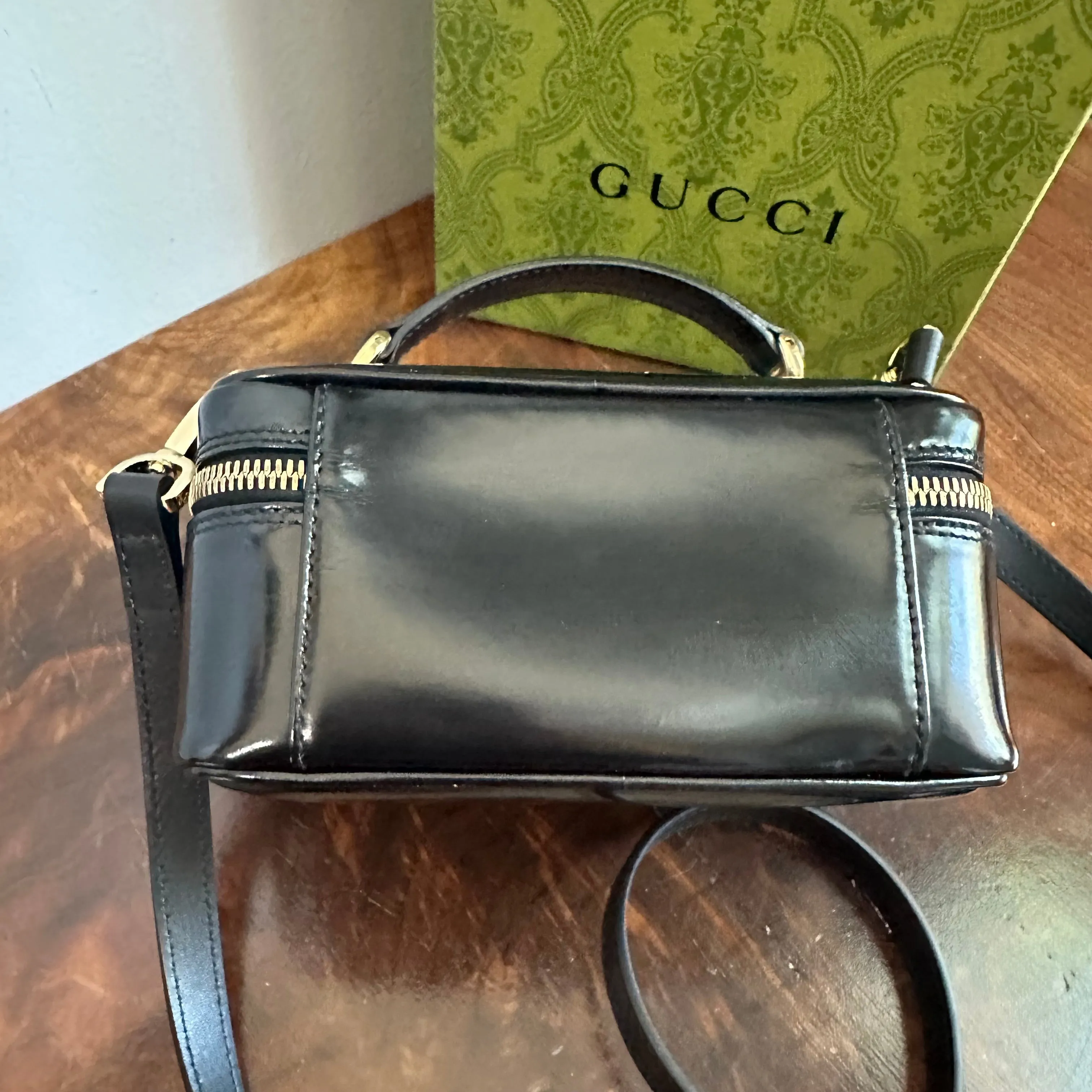 The Junco Crossbody/Clutch - Vintage Gucci Bamboo Cosmetic Bag in Black Leather