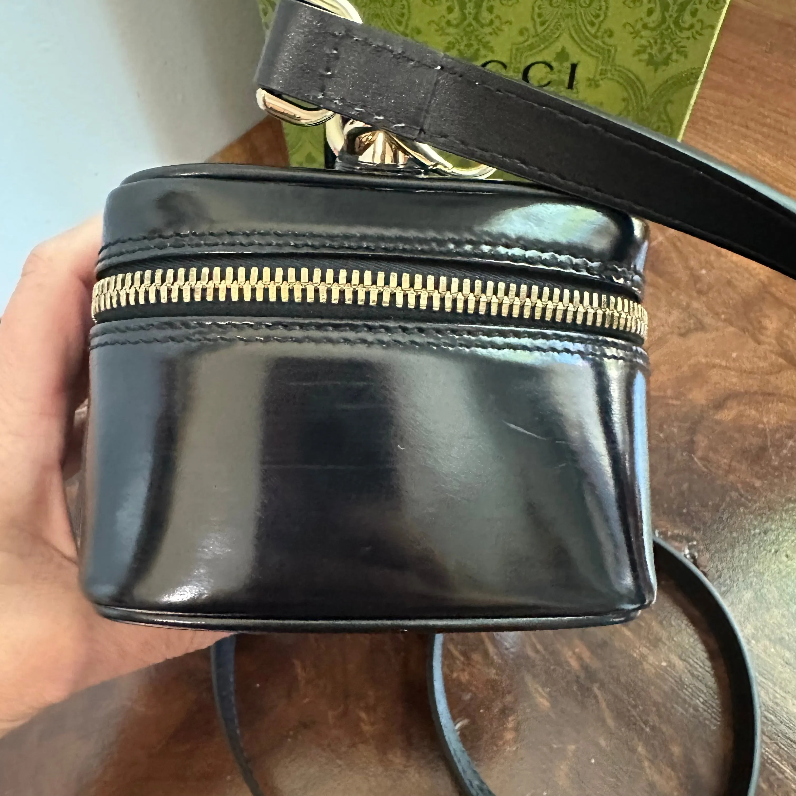 The Junco Crossbody/Clutch - Vintage Gucci Bamboo Cosmetic Bag in Black Leather