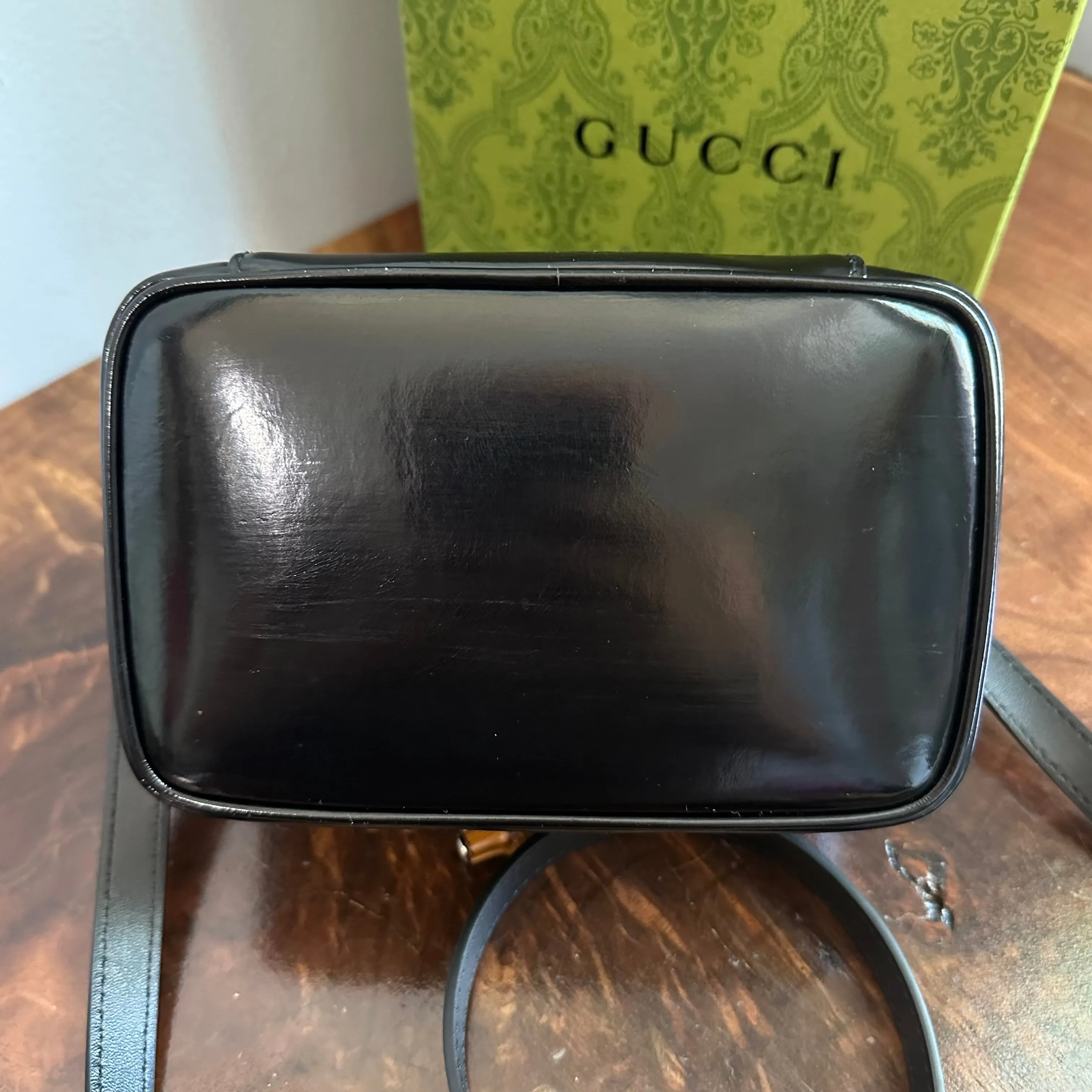 The Junco Crossbody/Clutch - Vintage Gucci Bamboo Cosmetic Bag in Black Leather