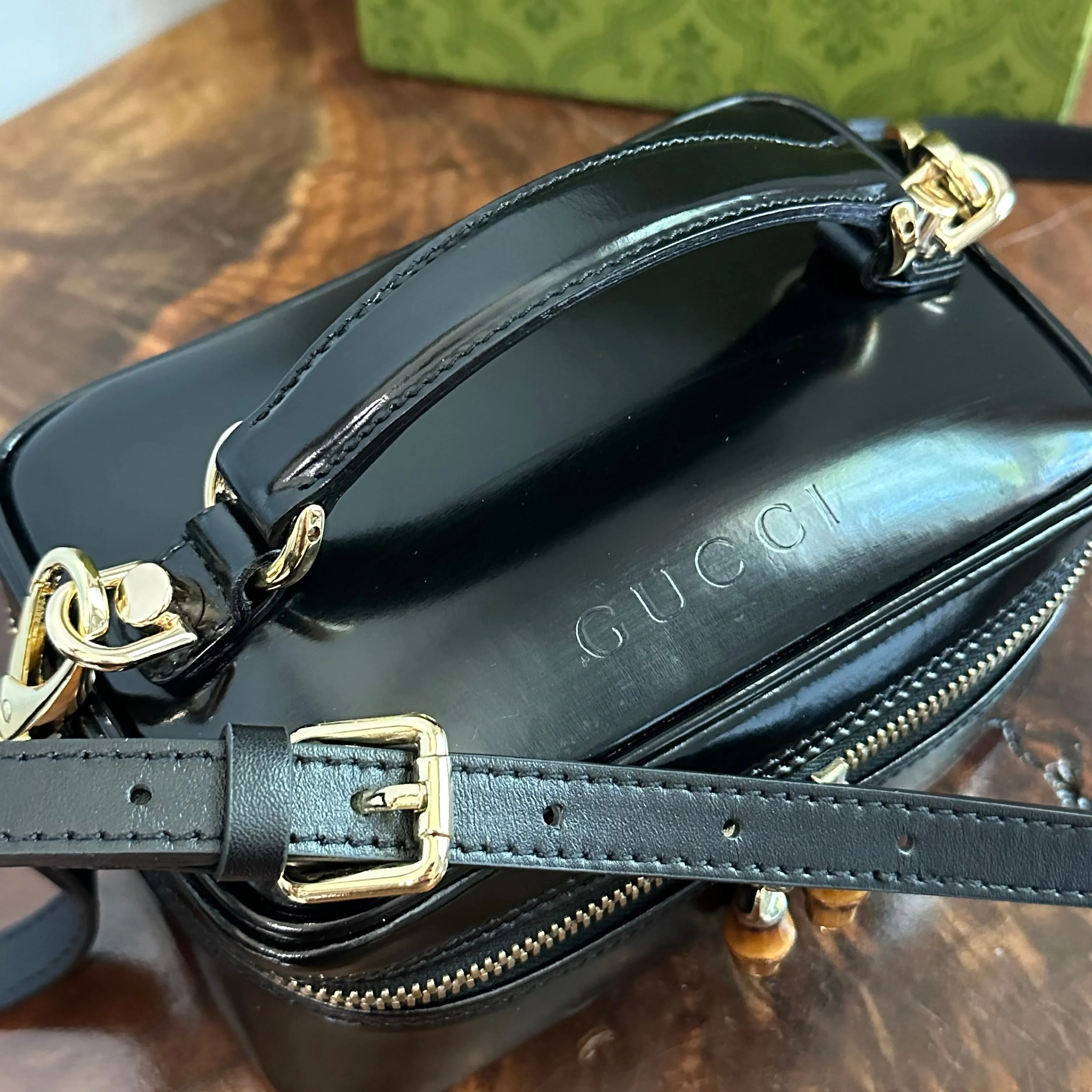 The Junco Crossbody/Clutch - Vintage Gucci Bamboo Cosmetic Bag in Black Leather