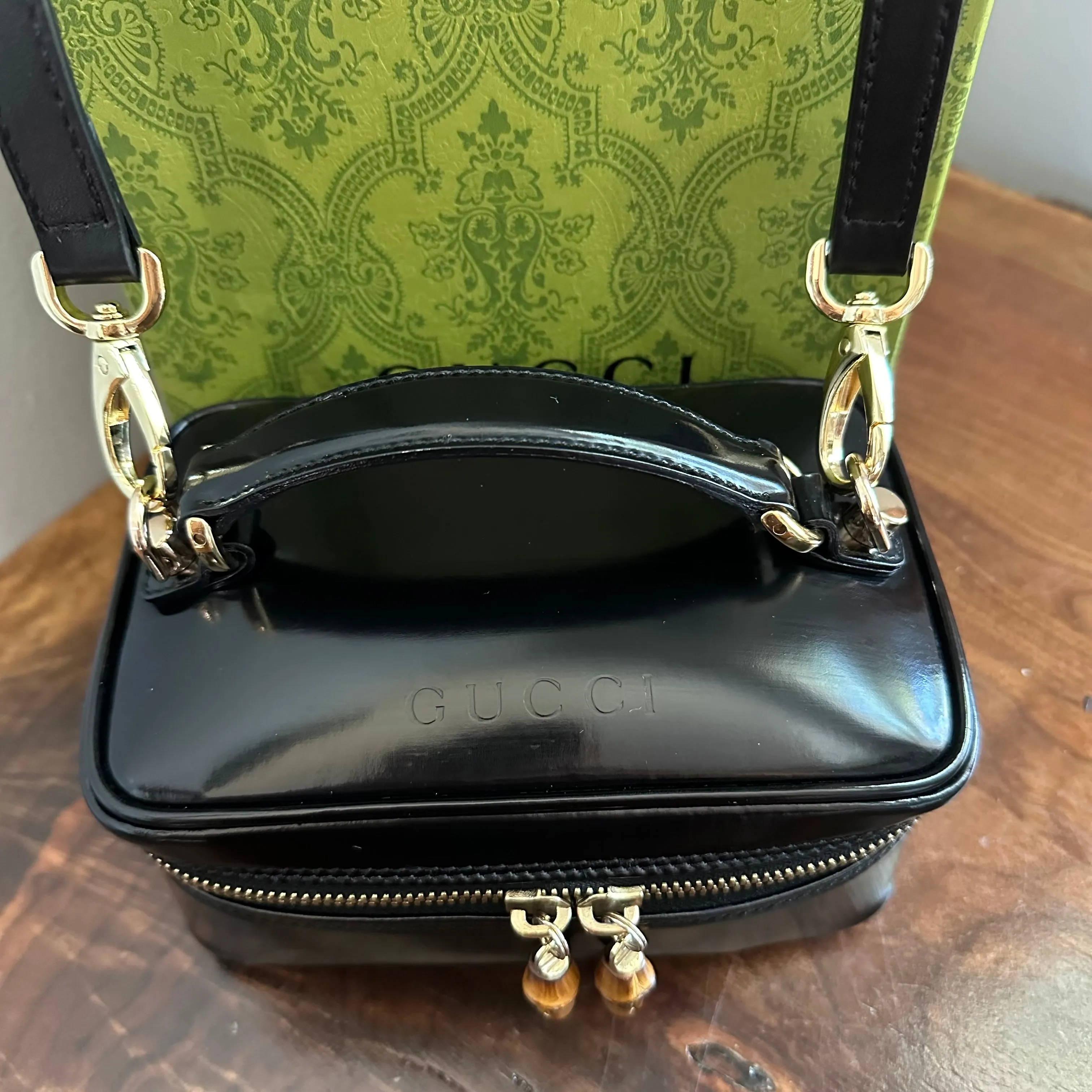 The Junco Crossbody/Clutch - Vintage Gucci Bamboo Cosmetic Bag in Black Leather