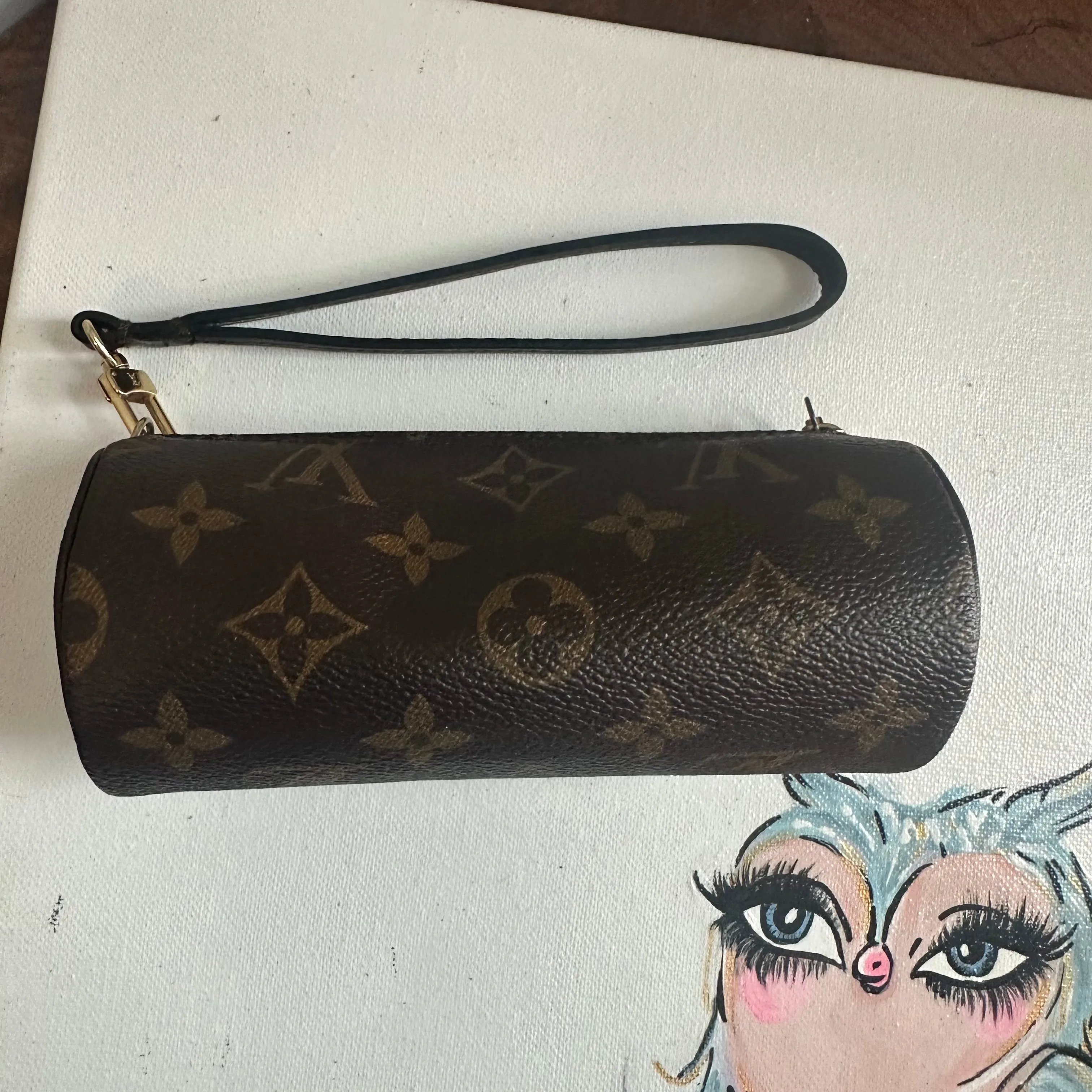 The Junco Wristlet - Vintage LV Monogram Papillon in Dark Brown