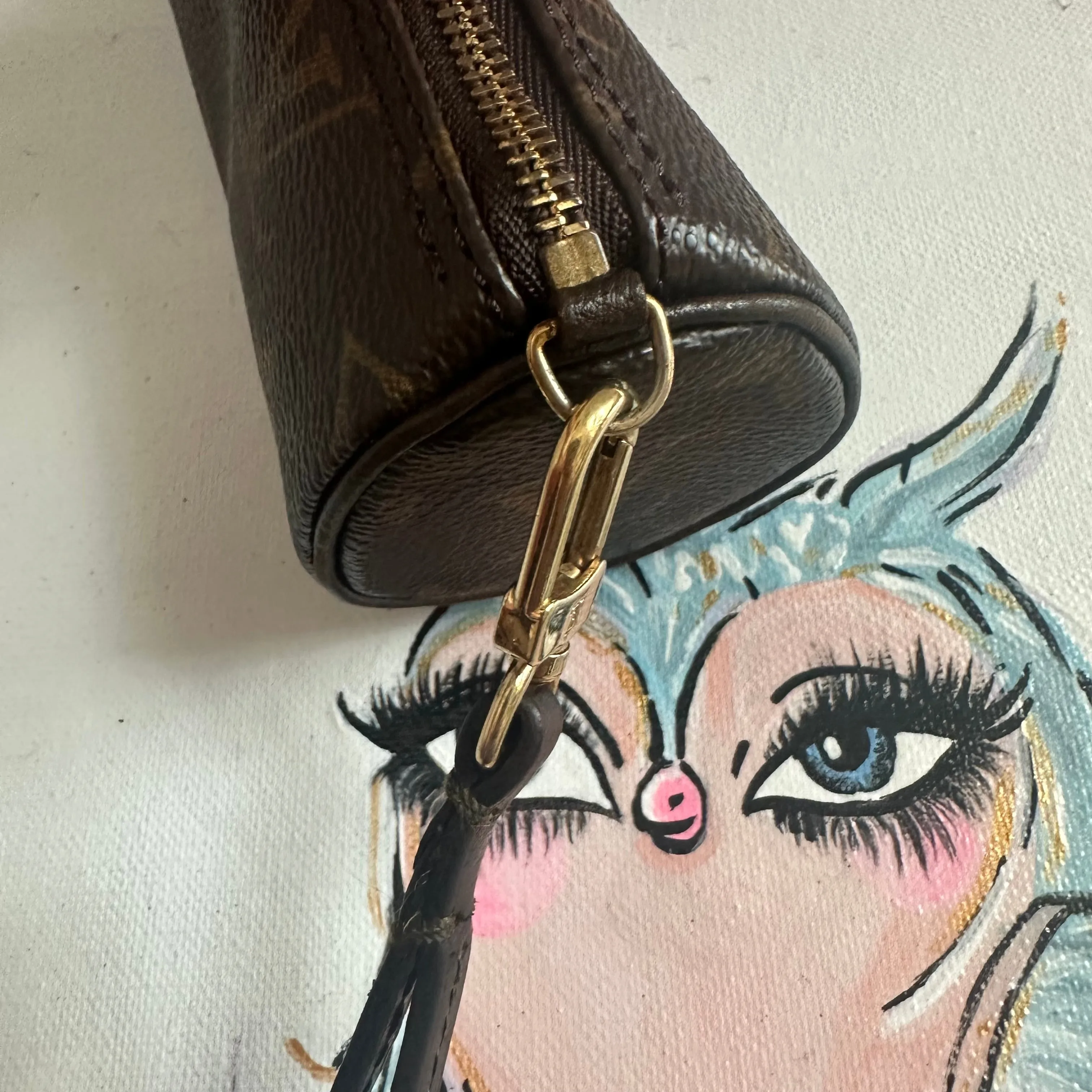 The Junco Wristlet - Vintage LV Monogram Papillon in Dark Brown