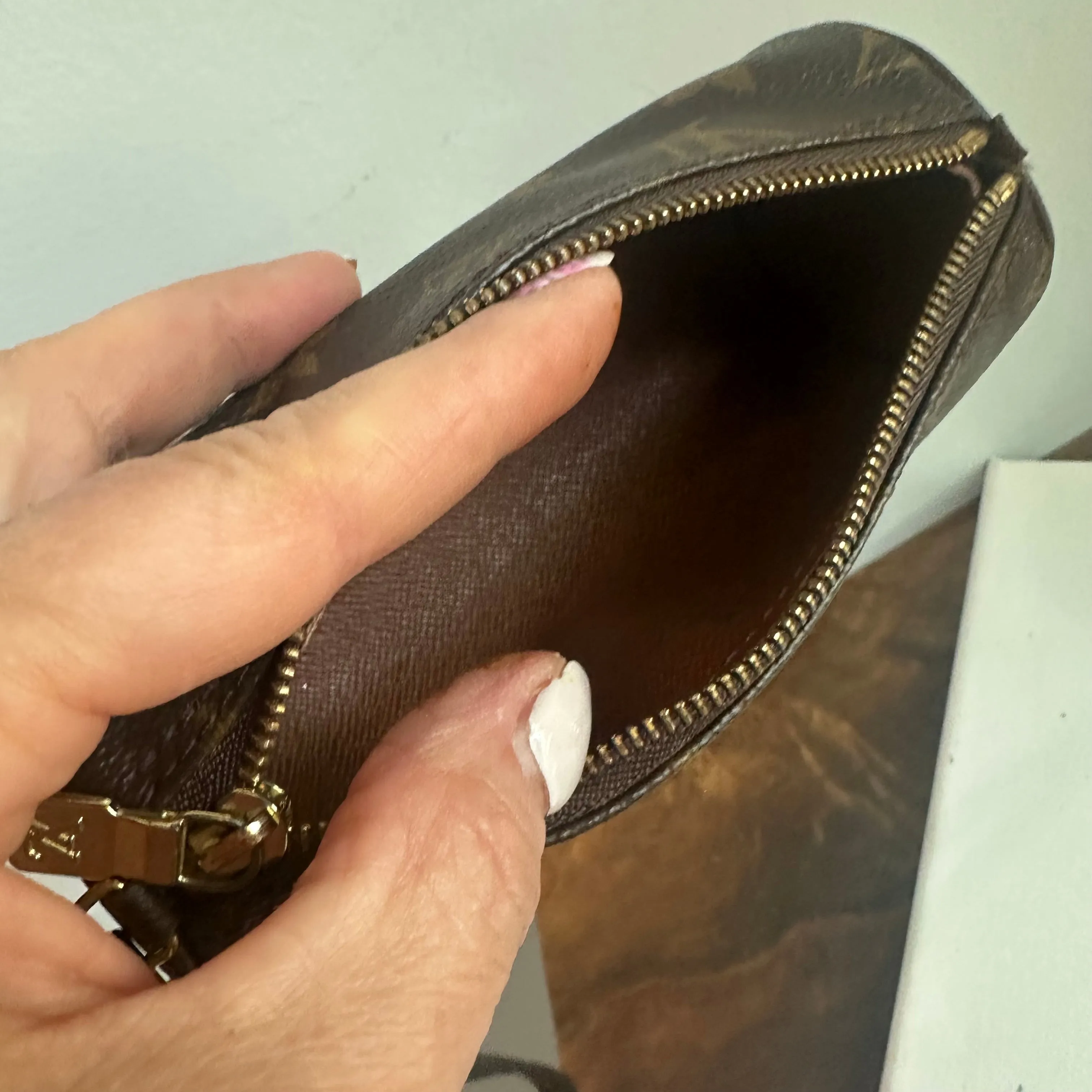 The Junco Wristlet - Vintage LV Monogram Papillon in Dark Brown