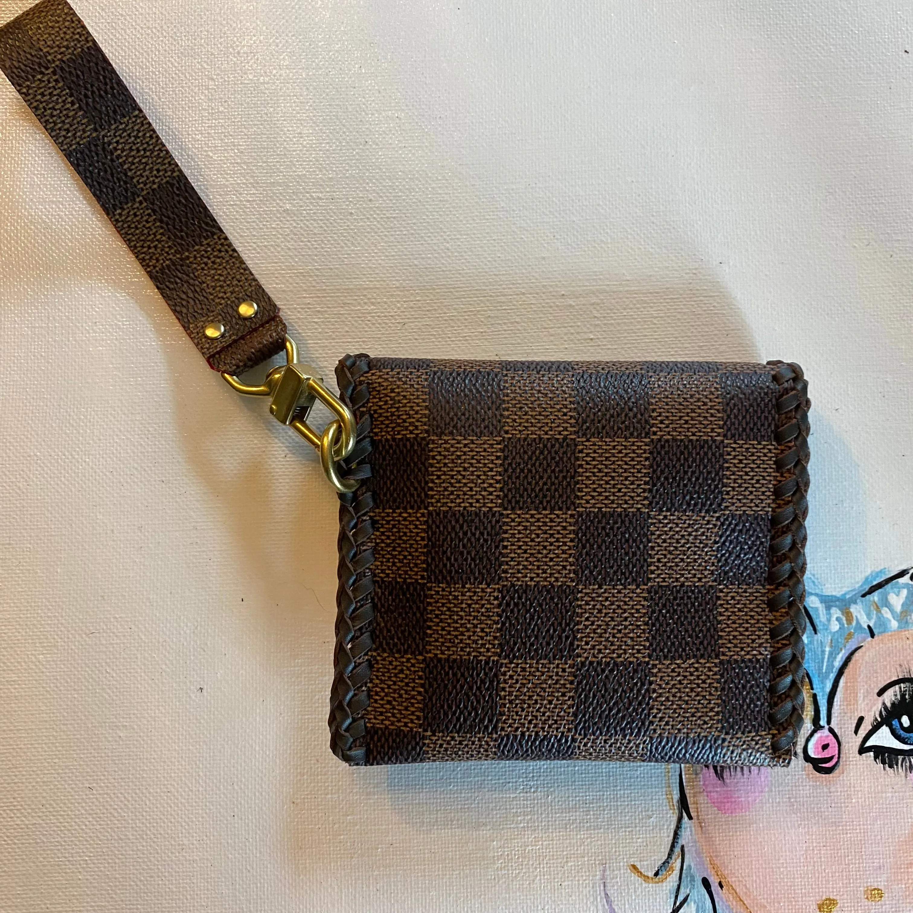 The Mini Cardinal - Damier and Red inside Vintage Card Holder/Wallet/Keychain