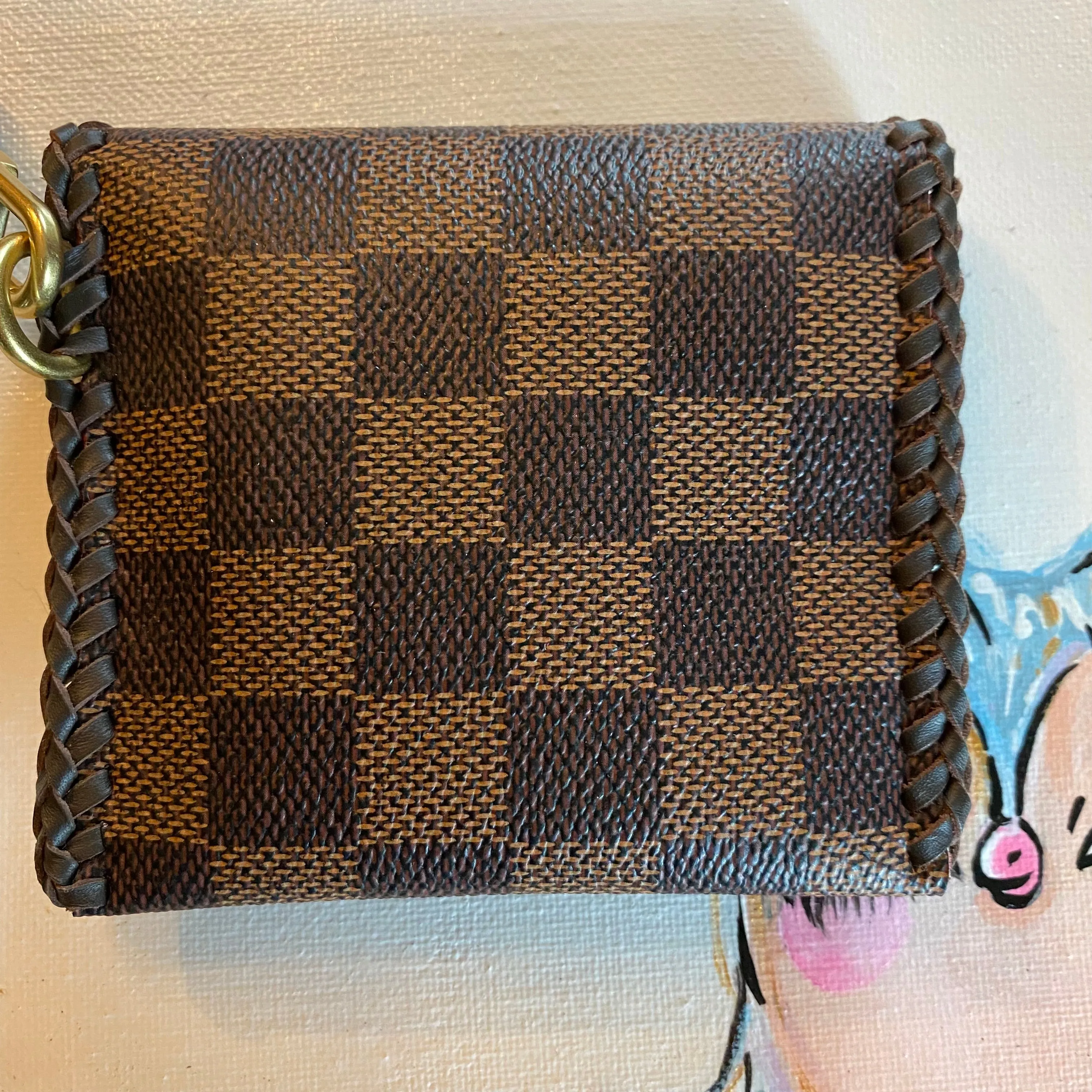 The Mini Cardinal - Damier and Red inside Vintage Card Holder/Wallet/Keychain