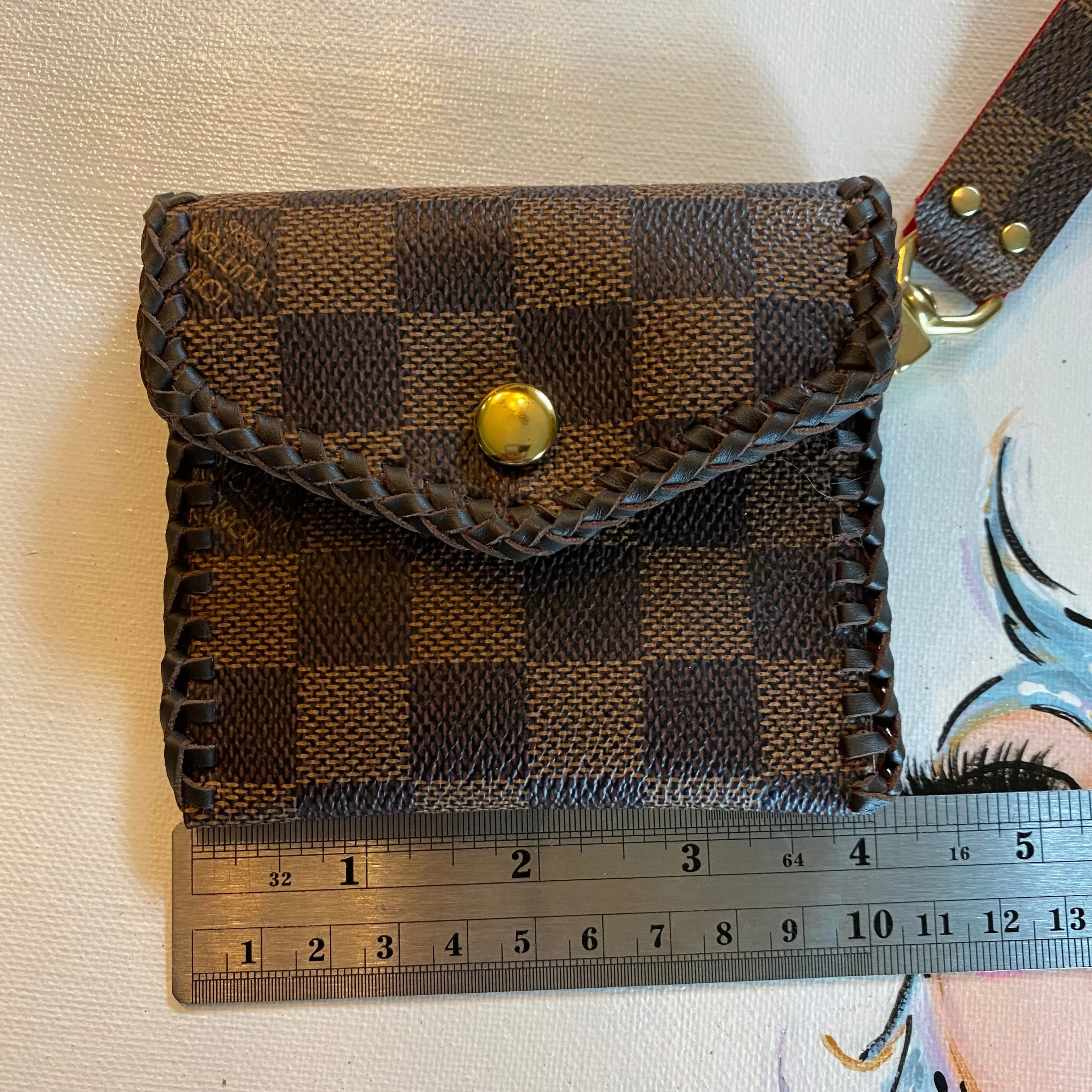 The Mini Cardinal - Damier and Red inside Vintage Card Holder/Wallet/Keychain