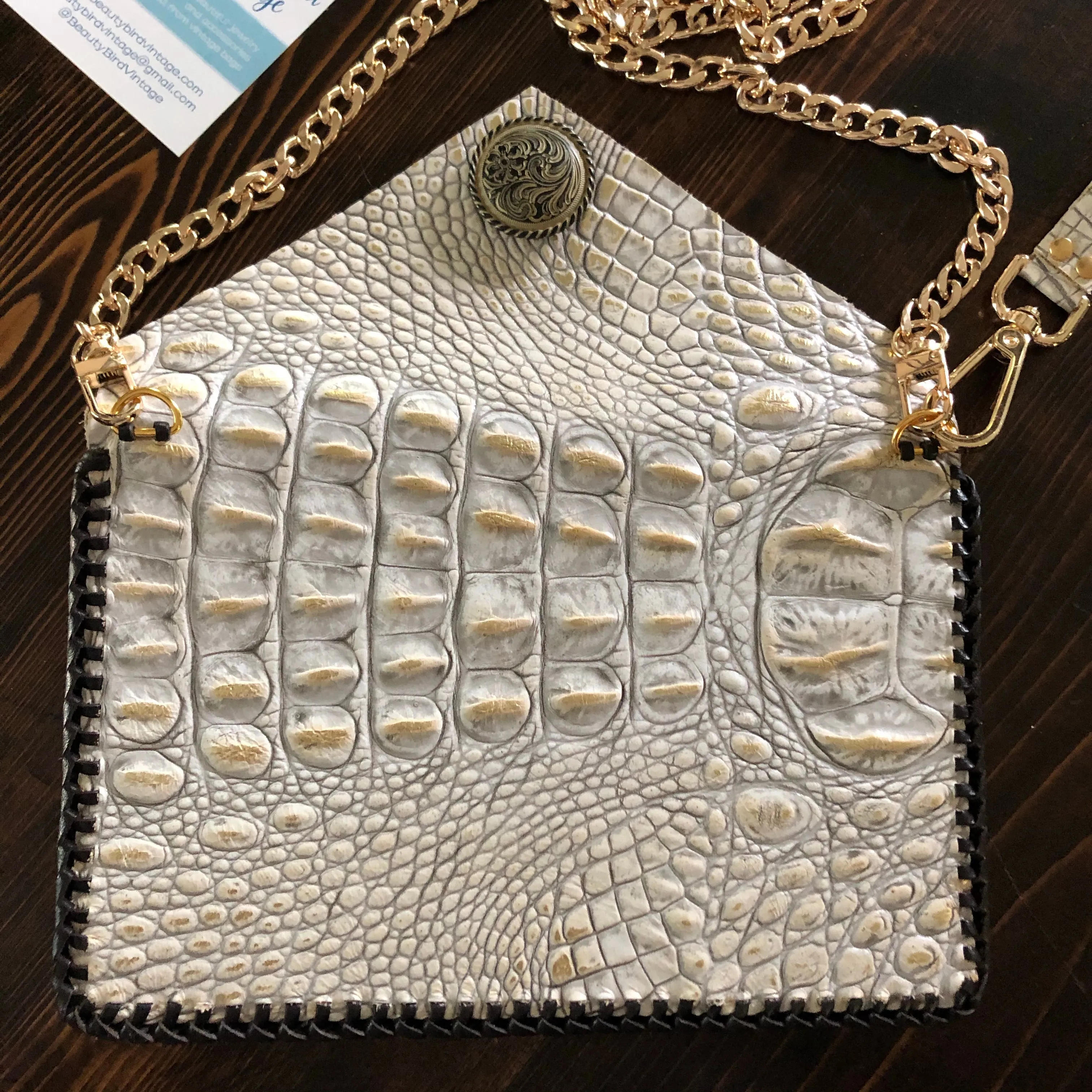 The Wren - Gold Vernis Vintage Wristlet/Crossbody/Clutch Bag